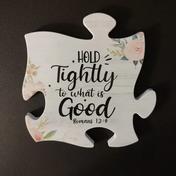 Hold Tightly to What Is Good Romans 12:9 Puzzle Piece Magnet Floral Bible Verse - Picture 2 of 6